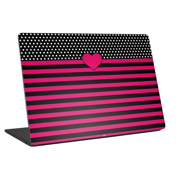 Polka Dots and Stripes Heart in Pink Laptop Skins