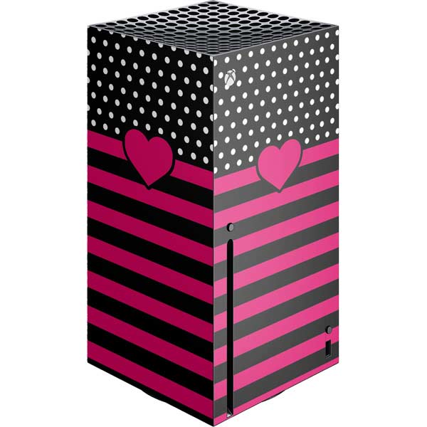 Polka Dots and Stripes Heart in Pink Xbox Series X Skins
