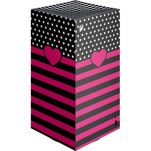 Polka Dots and Stripes Heart in Pink Xbox Series X Skins