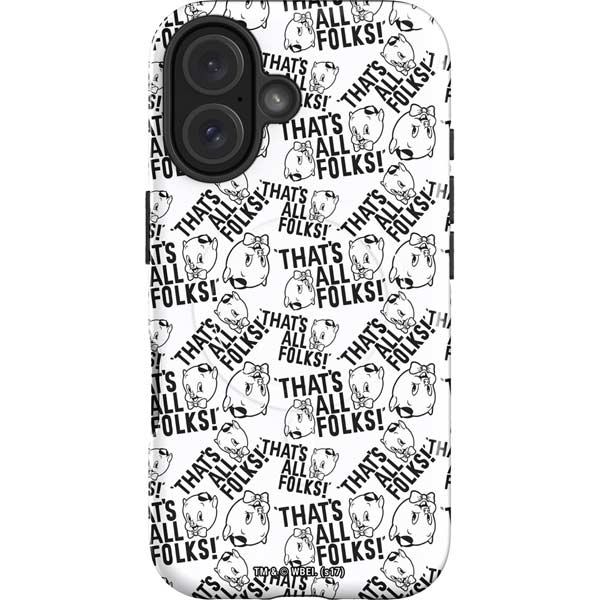 Looney Tunes Porky Pig Black and White iPhone 16 Magsafe Impact Case