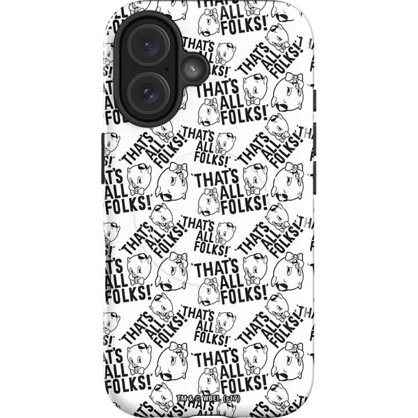 Looney Tunes Porky Pig Black and White iPhone 16 Plus Magsafe Impact Case