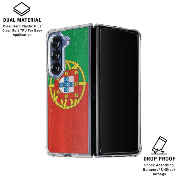 Portugal Flag Distressed Galaxy Z Fold7 Clear Case