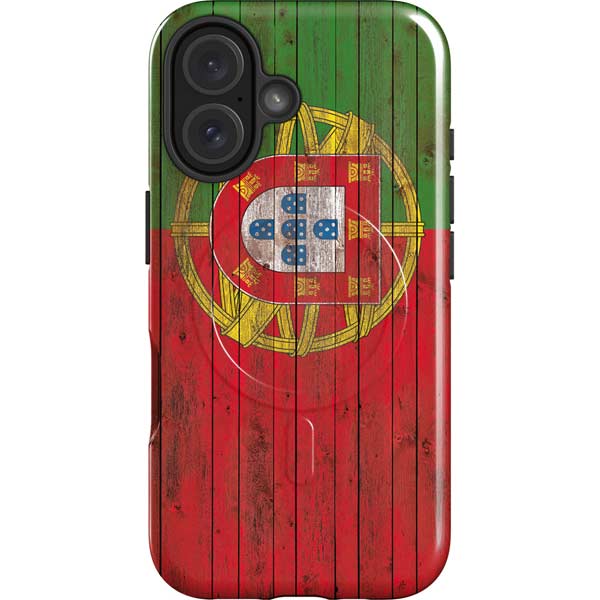 Portuguese Flag Dark Wood iPhone 16 Magsafe Impact Case
