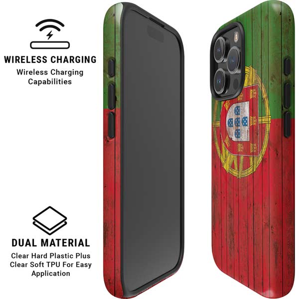 Portuguese Flag Dark Wood iPhone 16 Pro Magsafe Impact Case