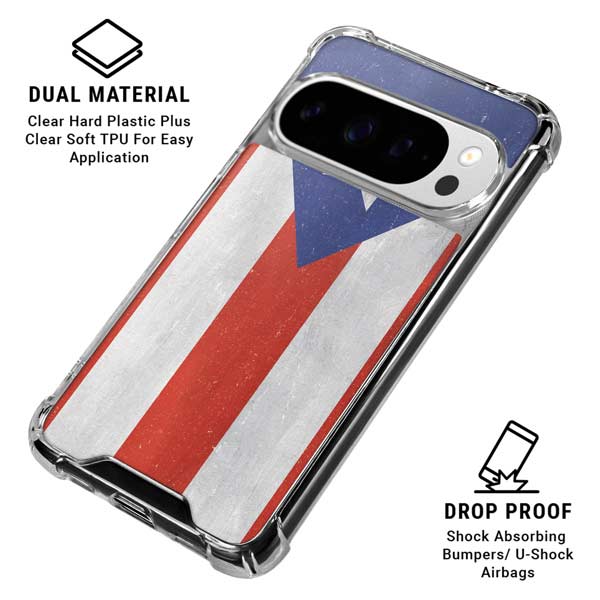 Puerto Rico Flag Distressed Google Pixel 10 Pro XL Clear Case