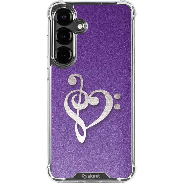 Purple Glitter Musical Heart Galaxy S26 Plus Clear Case