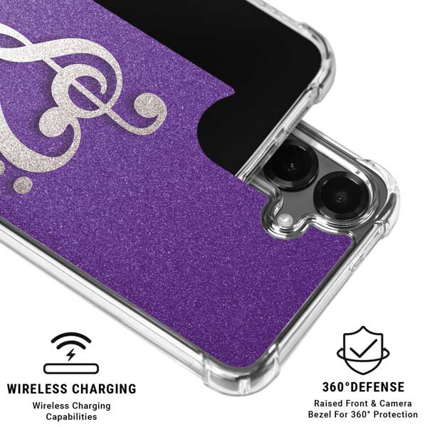 Purple Glitter Musical Heart Galaxy S26 Plus Clear Case