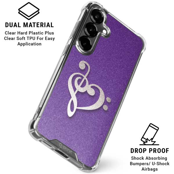 Purple Glitter Musical Heart Galaxy S26 Plus Clear Case