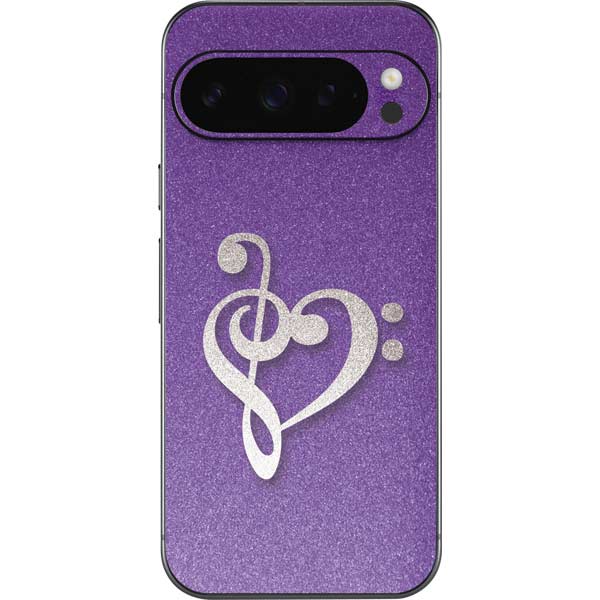 Purple Glitter Musical Heart Google Pixel 10 Pro XL Skin