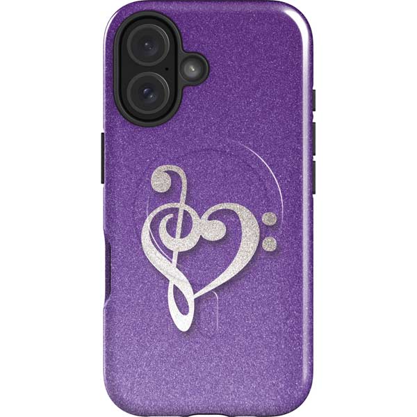 Purple Glitter Musical Heart iPhone 16 Plus Magsafe Impact Case