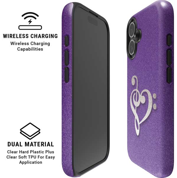 Purple Glitter Musical Heart iPhone 16 Plus Magsafe Impact Case