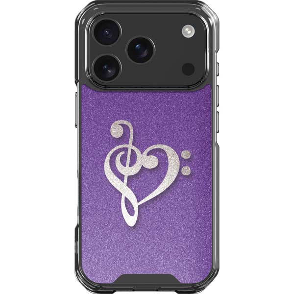 Purple Glitter Musical Heart iPhone 17 Pro Clear Case