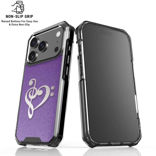 Purple Glitter Musical Heart iPhone 17 Pro Clear Case