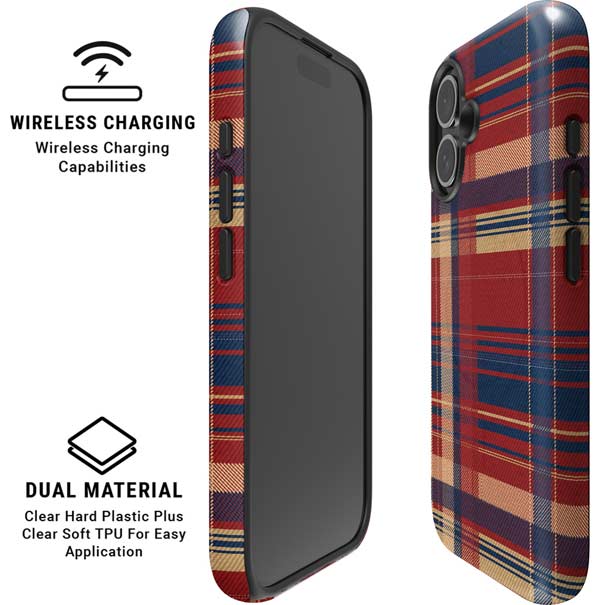 Red and Blue Plaid iPhone 16 Plus Magsafe Impact Case