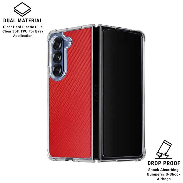 Red Carbon Fiber Specialty Texture Material Galaxy Z Fold7 Clear Case