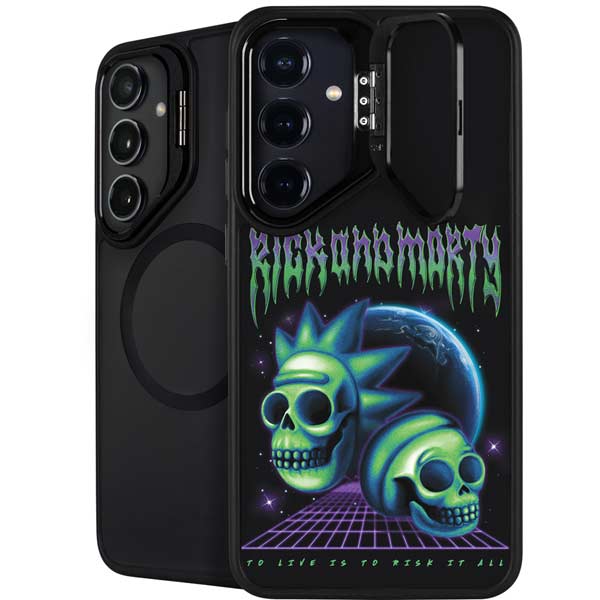 Adult Swim Rick and Morty Neon Skulls Galaxy S25 Plus Kickstand Case