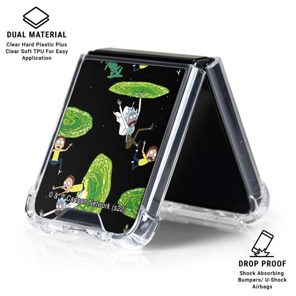 Adult Swim Rick and Morty Portal Pattern Galaxy Z Flip7 Clear Case