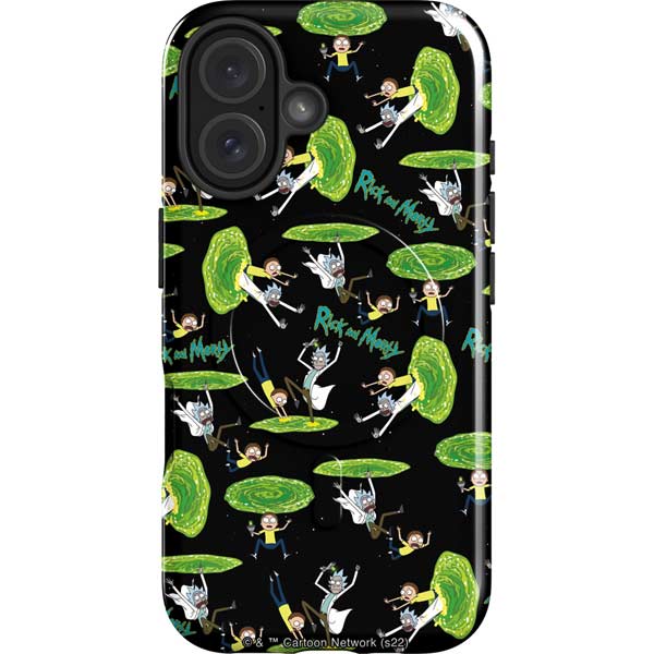 Adult Swim Rick and Morty Portal Pattern iPhone 16 Plus Magsafe Impact Case