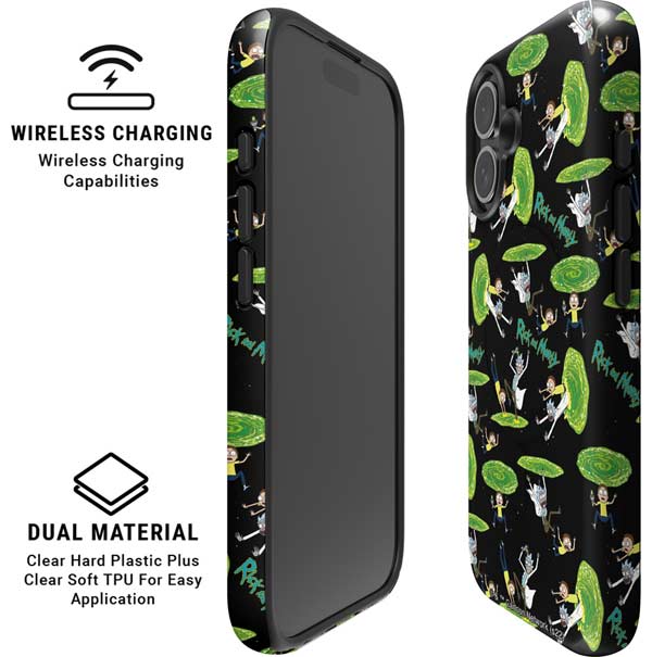 Adult Swim Rick and Morty Portal Pattern iPhone 16 Plus Magsafe Impact Case