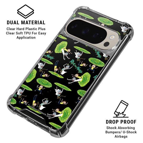 Adult Swim Rick and Morty Portal Pattern Pixel 9 Pro XL Clear Case