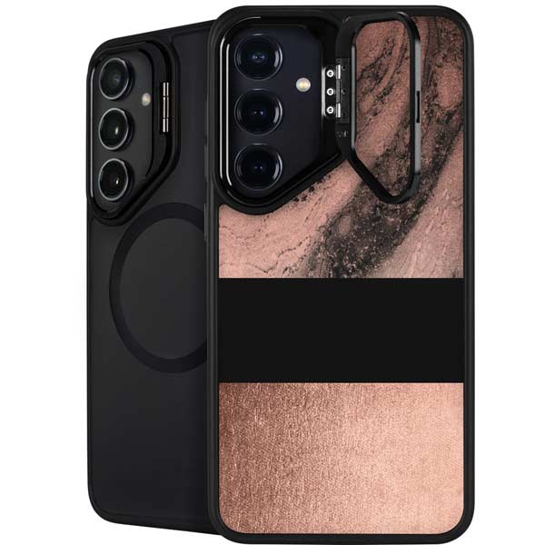 Rose Gold and Black Marble Galaxy S26 Plus Kickstand Case