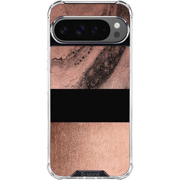 Rose Gold and Black Marble Google Pixel 10 Pro Clear Case