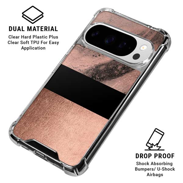 Rose Gold and Black Marble Google Pixel 10 Pro Clear Case