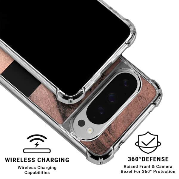 Rose Gold and Black Marble Google Pixel 10 Pro Clear Case