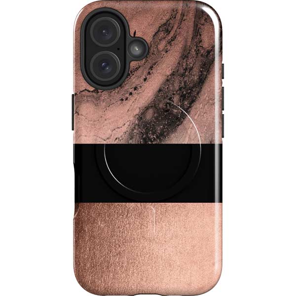 Rose Gold and Black Marble iPhone 16 Magsafe Impact Case