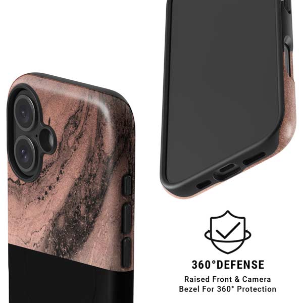 Rose Gold and Black Marble iPhone 16 Magsafe Impact Case