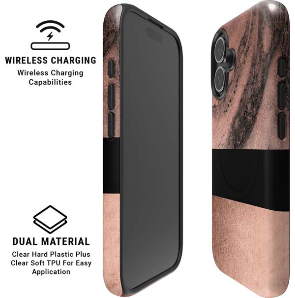 Rose Gold and Black Marble iPhone 16 Magsafe Impact Case