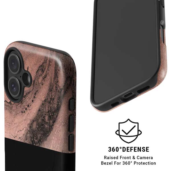 Rose Gold and Black Marble iPhone 16 Plus Magsafe Impact Case