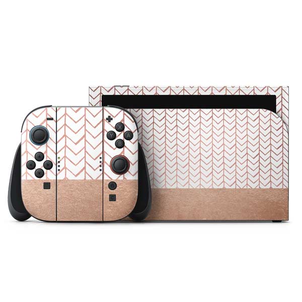 Rose Gold Herringbone Nintendo Skins