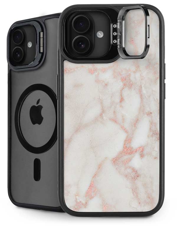 Rose Gold Marble iPhone 16 Kickstand Case