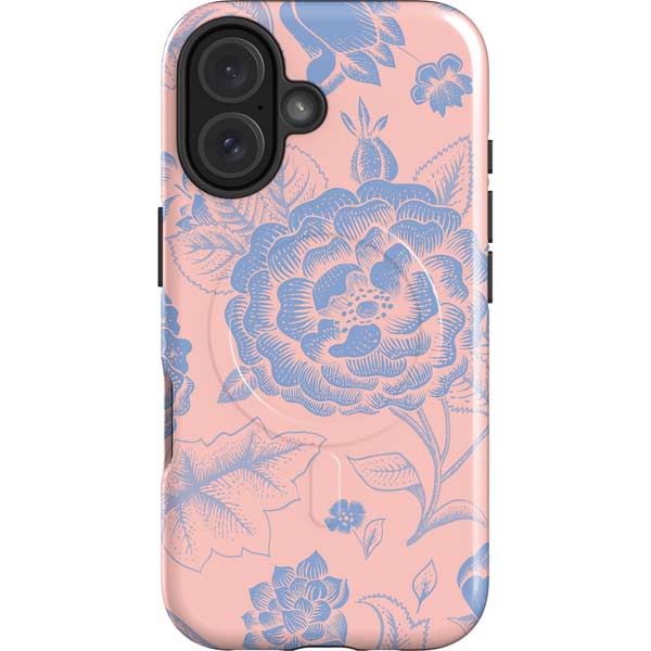 Rose Quartz & Serenity Floral iPhone 16 Plus Magsafe Impact Case