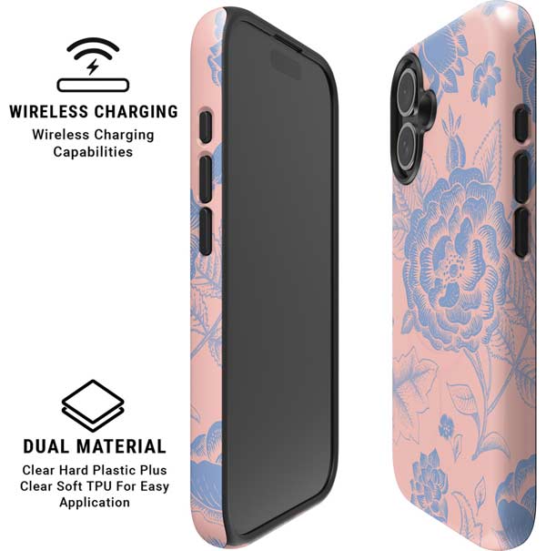 Rose Quartz & Serenity Floral iPhone 16 Plus Magsafe Impact Case