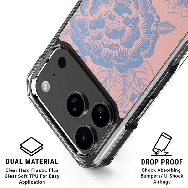 Rose Quartz & Serenity Floral iPhone 17 Pro Clear Case