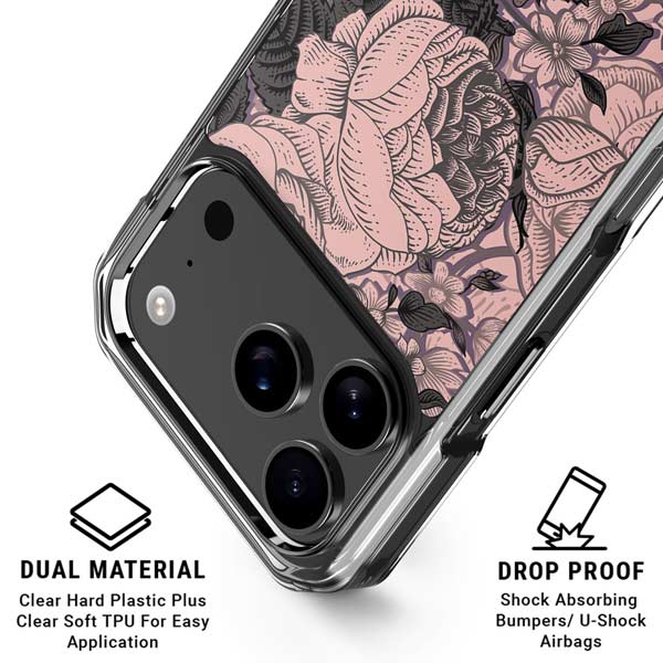 Rose Quartz Floral iPhone 17 Pro Clear Case