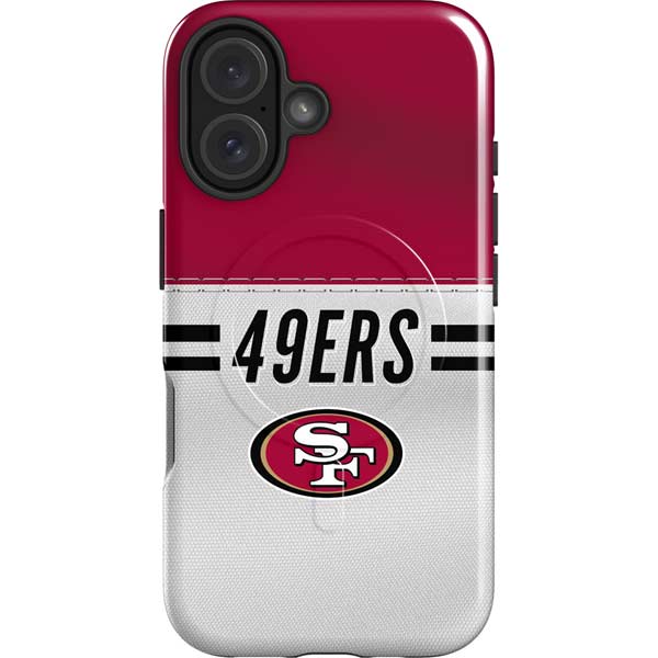 NFL San Francisco 49ers White Striped iPhone 16 Magsafe Impact Case