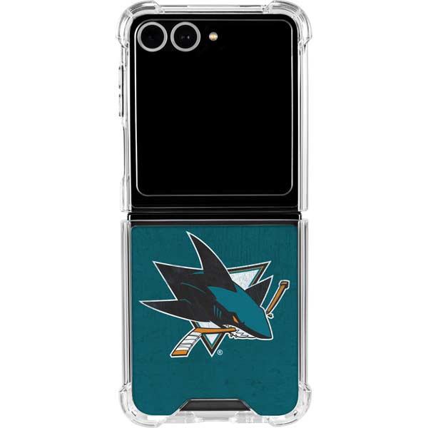 NHL San Jose Sharks Distressed Galaxy Z Flip7 Clear Case