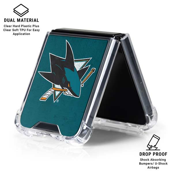 NHL San Jose Sharks Distressed Galaxy Z Flip7 Clear Case