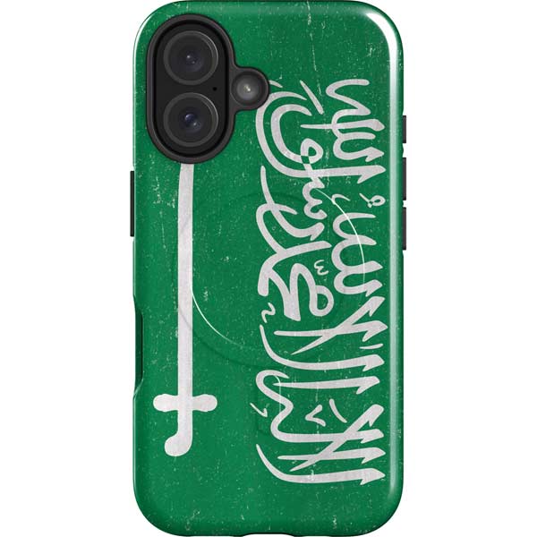 Saudi Arabia Flag Distressed iPhone 16 Magsafe Impact Case