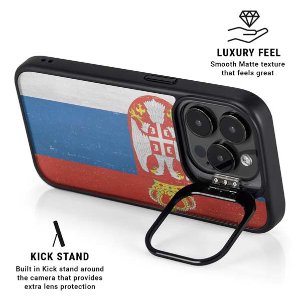 Serbia Flag Distressed iPhone 14 Pro Kickstand Case