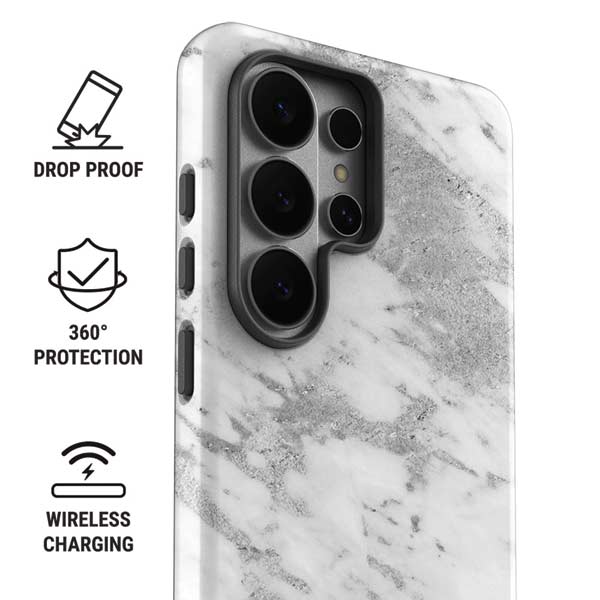 Silver Marble Galaxy S26 Ultra Impact Case