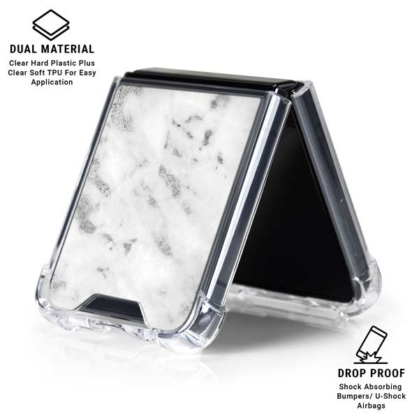 Silver Marble Galaxy Z Flip7 Clear Case