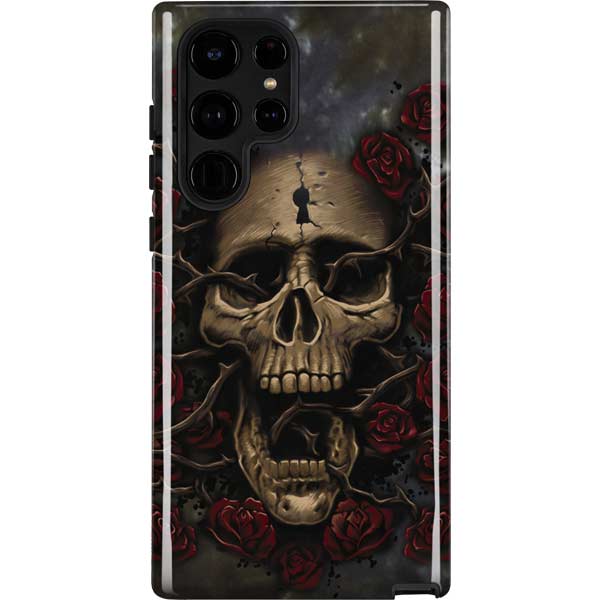 Liquid Blue Skull Entwined with Roses Galaxy Cases
