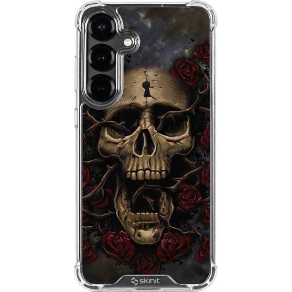 Liquid Blue Skull Entwined with Roses Galaxy S26 Plus Clear Case