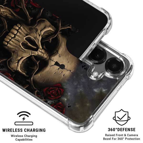 Liquid Blue Skull Entwined with Roses Galaxy S26 Plus Clear Case