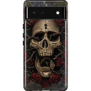 Liquid Blue Skull Entwined with Roses Pixel Cases