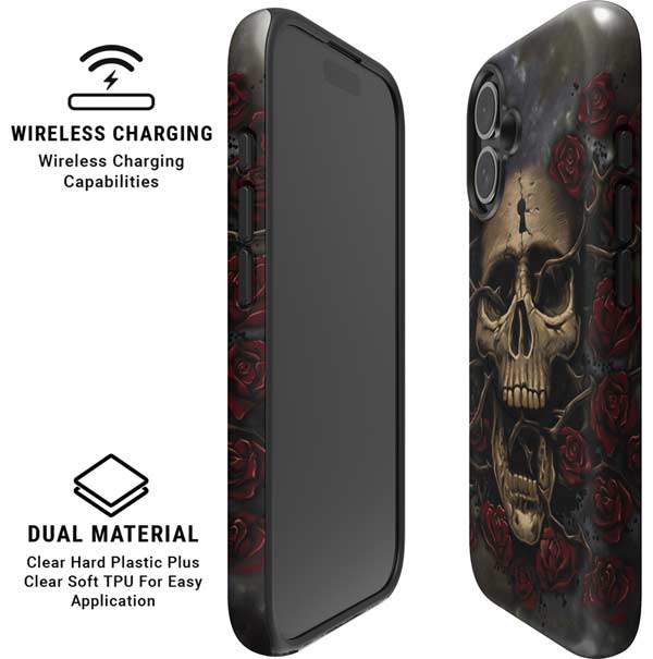 Liquid Blue Skull Entwined with Roses iPhone 16 Magsafe Impact Case